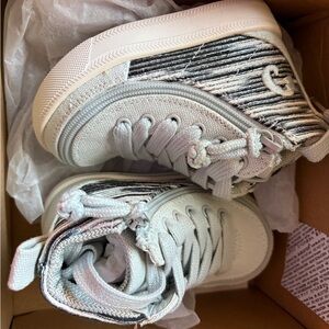 Kids High-Top Sneakers in White and Black Stripe - Comfortable Everyday Shoes